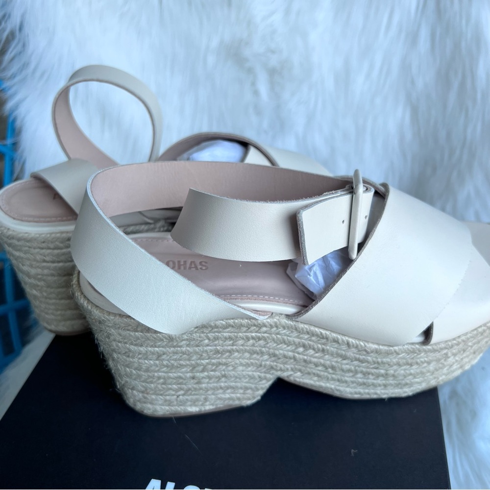 Alohas Lyla Cream Espadrille Platform Sandals Ankle Wrap Leather 9/40 $210 - Picture 10 of 11